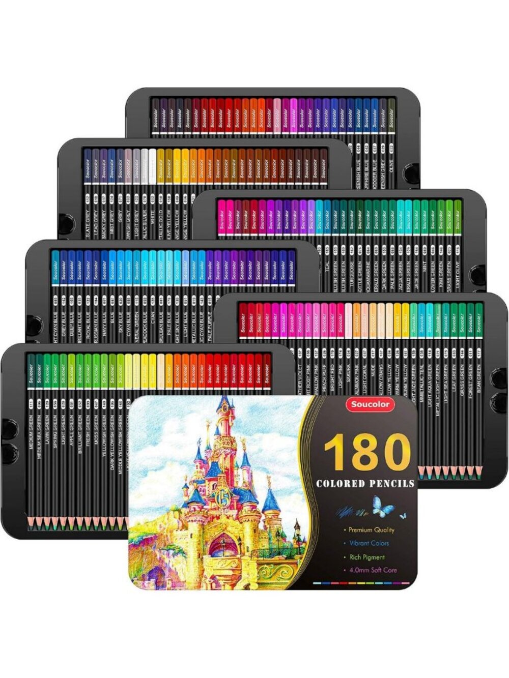 Vibrant 180 Soft Core Colored Pencils Set for Adult Coloring & Art Projects